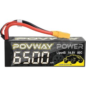 4S 6500mah Lipo Battery 14.8V 80C Hardcase with XT90 for RC 1/8 1/10 Scale Vehicles Car,RC Evader BX Car,RC Truck, RC Truggy