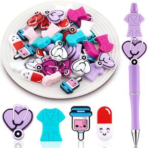 Zeyune 40 Pcs Silicone Focal Beads for Pens Nurse Silicone Beads for Keychain Making DIY Gift Necklace Bracelet Jewelry
