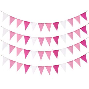 24pcs Pink Pennant Banner, Pre-Strung Imitated Burlap Fabic Triangle Flags Bunting Garland Steamers, Pink Haning Party Decorations for Women. in Saudi Arabia