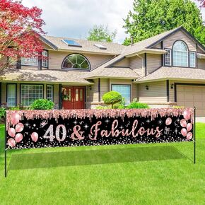 Rose Gold 40th Birthday Banner Party Decorations for Women 40 and Fabulous Happy 40th Birthday Banner Sign 40th Birthday Photography Backdrop Background for Women 40 Years Party Decor Suppiles