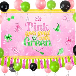Pink and Green Party Backdrop Decorations Pink Goes Good With Green Banner for Girl Women Princess Castle Fantasy Themed Background Photo Booth Props Decorations