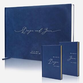 Personalized Wedding Book Set with Guestbook Vow Books (Design 1) - Custom Large 11.5 x 8.5 Guest Signin Book, 5.75 x 4 Vow Books for Marriage Ceremony Reception, Gift for Engaged Couple, Eggshell