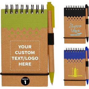 DISCOUNT PROMOS 50 Recyclable Spiral Small Notebooks Pack - Customizable Text, Logo - 60 Lined Pages - Black