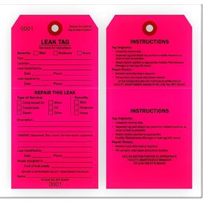 Leak TAG 2-Part Numbered Record, 2-7/8" x 5-3/4", Instructions on Back, Fluorescent Pink, Perfed, Fiber Reinforced Hole - Pack of 50 Tags