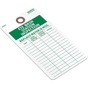 SmartSign 25-Pack Eye Wash Station Inspection Tags with Reinforced Fiber Patch, 3" x 5.75", 13pt Cardstock, 2-Sided Write-On Grid for Date/Water Changed/Station Cleaned/Initials, Green/White, USA-Made