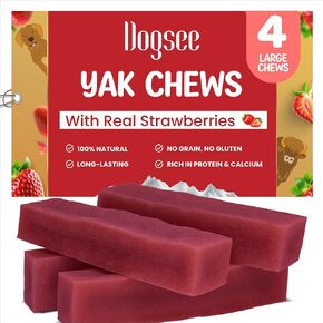 Dogsee Himalayan Yak Cheese Dog Chews with Strawberry (Large - 4 Bars) | Dog Treats Healthy | Immunity Boost for Dogs | Fight Plaque & Tartar | Dogs Chews Long Lasting