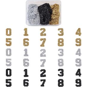 Craftdady 30pcs Glitter Rhinestone Number 0-9 Patches Hotfix Iron on Stickers Clothing Accessories 3 Colors for DIY Crafts Garment Hats Shoes Decoration