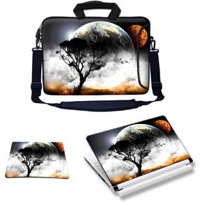 Meffort Inc Laptop Bundle - Includes Neoprene Laptop Bag with Side Pocket Adjust Shoulder Strap with Matching Skin Sticker Decal & Mouse Pad (15.6 Inch, Planet View)