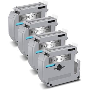 NineLeaf 4 Pack Compatible for Brother Ptouch M Tape M-931S MK931 M-K931 M931 M-931 M-K931S Tape 12mm 0.47 Silver Label Tape for PT-70BM PT-M95 PT-90 PT-70 PT-85 Label Maker Refills