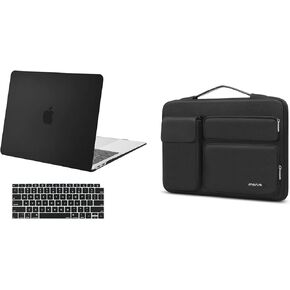 Moseso متوافق مع MacBook Air Case 13 Inch Case 2022-2018 A2337 M1 A2179 A1932 ، علبة صلبة بلاستيكية و 360 حقيبة واقية مع 2 جيوب مرتفعة وغطاء وحزام ولوحة المفاتيح ، الأسود