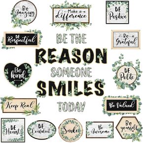 21 Pieces Inspirational Bulletin Board Set Eucalyptus Motivational Cutouts Positive Affirmations Sayings Growth Mindset Classroom Decor for Kids Back to School Classroom Home Wall Decoration