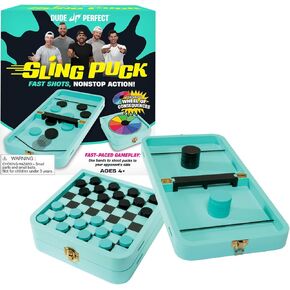 مجموعة لعبة Sling Perfect Puck & Checkers مجموعة: الحركة سريعة الخطى للأطفال والبالغين ، مثالية لليالي اللعبة العائلية والحفلات والهدايا ، الأعمار 4+