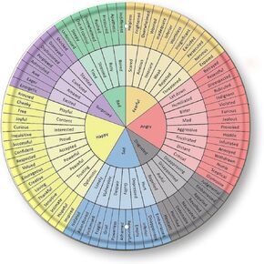Wheel Of Emotions Feelings Chart Poster Round Metal Tin Sign Mental Health Emotional Learning Artwork Therapy Office Decor Wall Art Kids Behavior Chart for School Classroom Counseling Home 12x12inch