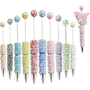 10Pcs Beadable Pens Full Pearl Fancy Pen for Beads Cute Journalling Pens for Women Fun Bling Ballpoint Pens Tween girls Gifts Trendy Stuff
