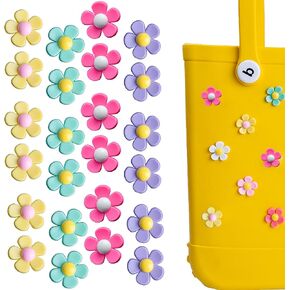 24 PCS Flower Charm ملحق لأكياس BOGG وببساطة حقائب الجنوبية ، والملحقات الزخرفية تتوافق مع حقيبة حمل الشاطئ الخاصة بك