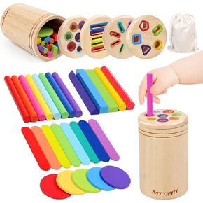 4 in 1 Montessori Toys for 2 3 4 Year Old, Wooden Color Sorting Toys for Toddlers 1-3, Preschool Learning Activities Fine Motor Matching Games, 18 Month Old Gifts for Kids Boys Girls