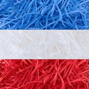 Gloreyan 3 Colors 4th of July Patriotic Shredded Paper Filler Pink Blue White Raffia Paper Grass Crinkle Cut Tissue Paper for Gift Wrapping Basket Box Filling Independence Day Memorial Day Party Supply(8.5oz)
