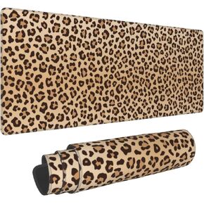 Black Leopard Print Mouse Pads XXL Extended Mousepad with Stitched Edges Non-Slip Rubber Base Computer Keyboard Pad Desk Mat for Home Office Desk Decor, 35.4" X 15.7"