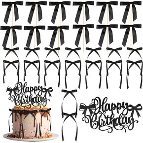 Bow Cake Topper, Bowknot Black Cupcake Ribbons Cupcake Black Bow, for Baby Shower Cake Decoration Birthday Wedding Party Decoration Supplies (black)