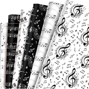 12-Sheet Musical Notes Wrapping Paper Set | 20x27 Inch Black & White Staff Music Gift Wrap | 6 Unique Designs for Concerts, 50s Birthdays, Music Themed Parties & More
