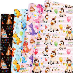 12 Sheets Horse Wrapping Paper - Racing & Floral Animal Gift Wrap, Perfect for Kentucky Derby Party, Birthday & DIY Crafts, Folded Flat Art Paper, 19.7 x 27.6 Inches