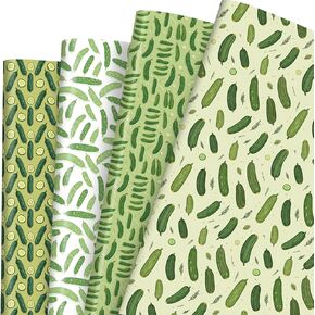 Pineraap 12 Sheet Cucumber Wrapping Paper Cute Funny Classic Pickle Designs Gift Wrapping Paper for Food Lovers Kitchen Themes & Crafting, 19.7 x 27.5 Inches (Pickled Cucumbers)