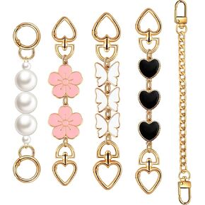 5Pcs Purse Extender Chain Gold Bag Extender Chain Flower Moon Purse Strap Extender Strawberry Purse Strap Replacement Crossbody Pearl Purse Accessories for Women Bag Charms for Handbags Purse Making