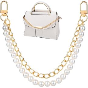 Bremorou Pearl Bag Chain Gold Handbag Straps Extender Metal Shoulder Crossbody Bags Short Handle Replacement Charms Accessories For Women, 12.5 Inches/32 Cm