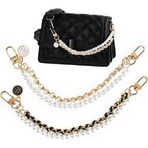 BOHUIZ 2Pcs Pearl Purse Chain Gold Handbag Straps Metal Shoulder Extender Crossbody Bags Short Handle Replacement Charms Accessories for Women Bag Charms for Handbags Purse Making Supplies