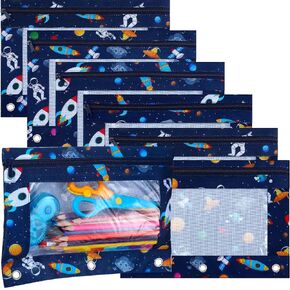 6 Pack Pencil Pouch for 3 Ring Binder Smooth Zipper Back to School 3 Ring Binder Pencil Pouches Reinforced Grommets Pen Cases Pen Bags with Clear Window Teacher Appreciation Gift(Marble)