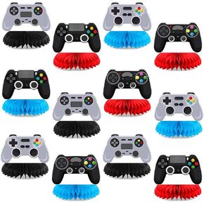 12 Pcs Video Game Honeycomb Centerpieces Gaming Birthday Party Decorations, Game On Controllers Table Centerpiece Decor for Kids Boy Girl Gamer Parties Table Decorations Supplies