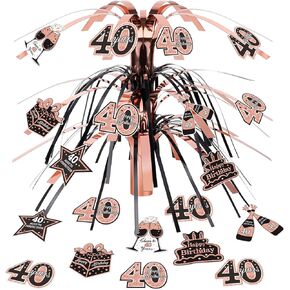 40th Birthday Plastic Metallic Spray Decorations for Women, Rose Gold Happy 40th Birthday Table Centerpieces Decorations Party Supplies, 40 Years Old Bady Table Toppers Decor