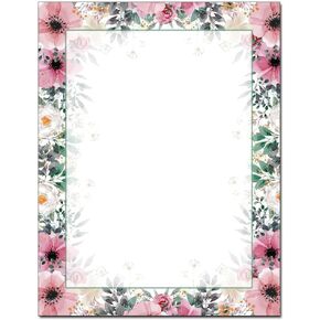 Sunflower Border 100 Pack - 8.5 x 11 Inch Printable Letterhead - Laser and Inkjet Printer Compatible