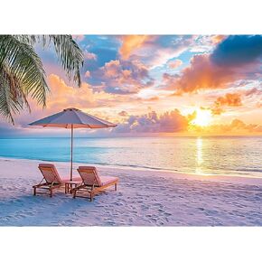 Puzzles for Adults 500 Pieces,Hawaiian Sunset Beach Puzzle for Adults,500 Pieces Tropical Ocean Sunrise Puzzles,Beach Chair Jigsaw Puzzle,Perfect for Game Night Giving Puzzle,20.5x15 in