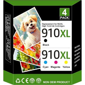 for 910 XL 910XL Ink Cartridges Combo Pack Compatible for HP 910 XL Ink Compatible with HP Pro 8010 8015 8018 8020 8022 8025 8028 8035 8030 Printer 4 Pack