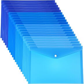 Leinuosen 20 Pcs Plastic Envelopes File Folders Clear Envelopes with Snap Button Closure A4 Letter Size Semi-Transparent Gradient Blue Bill Receipt Paper Holder Organizer Folder for School Office