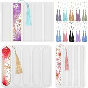 3 Pack Resin Bookmark Mold, Silicone Molds for Crafts, Epoxy Resin Molds with 20Pcs Tassels for DIY Bookmarks Casting Crafts Making Supplies