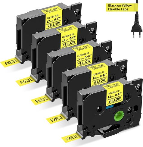 Flexible-ID Laminated Cable/Wire Tape Replacement for Brother Ptouch TZe-FX231 12mm 0.47" for PT-D200 PT-D210 PT-D600 PT-D400 PT-H100 PT-H110, Black on White, 5-Pack in Saudi Arabia