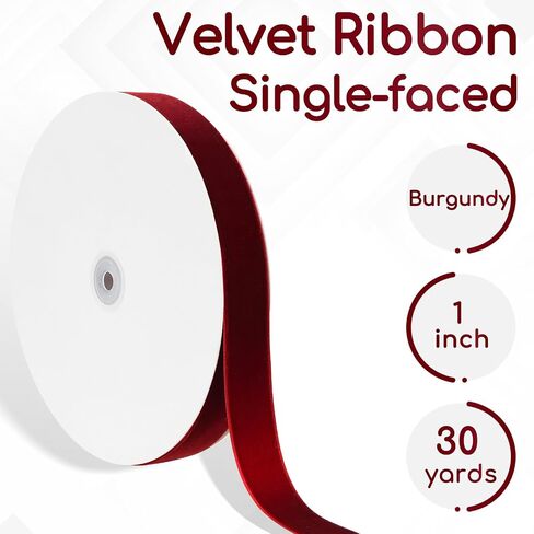 Burgundy Velvet Ribbon 1'' 30 Yards Velvet Fabric Ribbon for Christmas Tree Gift Wrapping Flower Bouquet Choker Wreath Ornaments Hair Bows Crafts in Saudi Arabia
