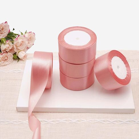(5 Rolls) 1-1/2 Inches 25 Yard Solid Satin Ribbons for DIY Rose Flower Materials, Gift Wrapping, Cake Decorations, Weddings, Parties, Bows, Valentines-Pink in Saudi Arabia