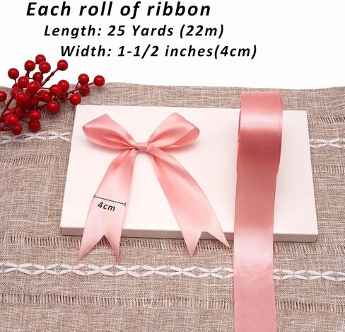 (5 Rolls) 1-1/2 Inches 25 Yard Solid Satin Ribbons for DIY Rose Flower Materials, Gift Wrapping, Cake Decorations, Weddings, Parties, Bows, Valentines-Pink in Saudi Arabia