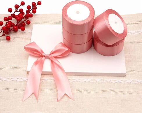 (5 Rolls) 1-1/2 Inches 25 Yard Solid Satin Ribbons for DIY Rose Flower Materials, Gift Wrapping, Cake Decorations, Weddings, Parties, Bows, Valentines-Pink in Saudi Arabia