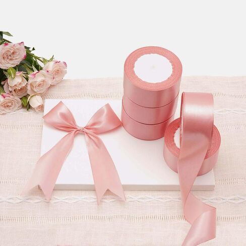 (5 Rolls) 1-1/2 Inches 25 Yard Solid Satin Ribbons for DIY Rose Flower Materials, Gift Wrapping, Cake Decorations, Weddings, Parties, Bows, Valentines-Pink in Saudi Arabia