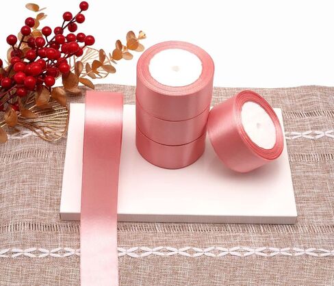 (5 Rolls) 1-1/2 Inches 25 Yard Solid Satin Ribbons for DIY Rose Flower Materials, Gift Wrapping, Cake Decorations, Weddings, Parties, Bows, Valentines-Pink in Saudi Arabia