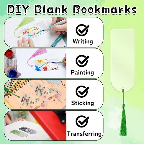 60PCS Acrylic Bookmark Blanks, DIY Bookmark Making Kit Bulk Bookmarks with Tassels for Kids Adults Teacher, Plastic Plain Transparent Clear Blank Book Marks Decorating Supplies for Crafts (4 Shape) in Kuwait