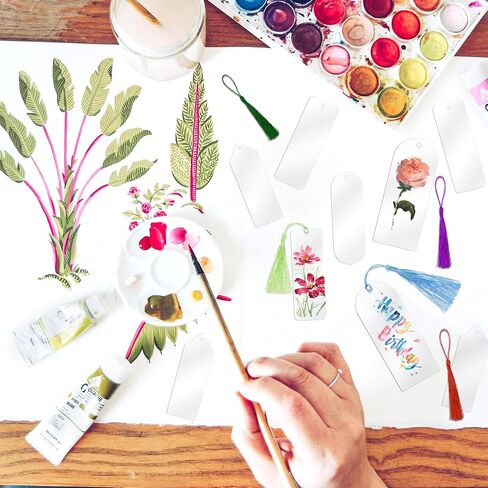 60PCS Acrylic Bookmark Blanks, DIY Bookmark Making Kit Bulk Bookmarks with Tassels for Kids Adults Teacher, Plastic Plain Transparent Clear Blank Book Marks Decorating Supplies for Crafts (4 Shape) in Kuwait