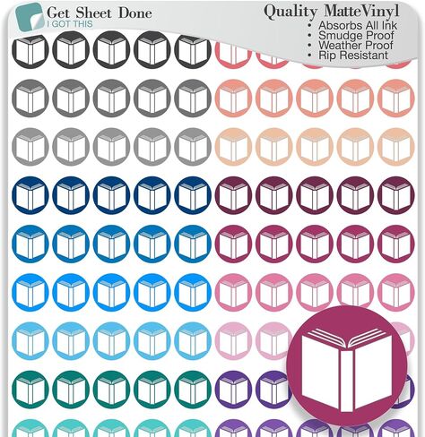 Book Icon Planner Sticker / 110 Dot Icon Vinyl (1/3") / Club Read Reading Me Time Self Care Homework School Student/Essential Productivity Life/Bullet Bujo Journal (One Sheet, multi) in Saudi Arabia