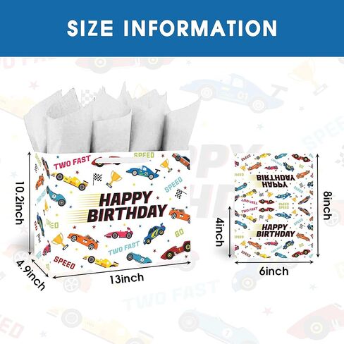 Batyongoga كبيرة 13 بوصة سيارات العرقلة هدايا مع المقابض ، بطاقة الترحيب ، وأوراق الأنسجة بيضاء اثنين بسرعة تحت عنوان عيد ميلاد الأطفال ، الأولاد ، فتاة ، طفل رضيع ، استحمام الطفل in Kuwait