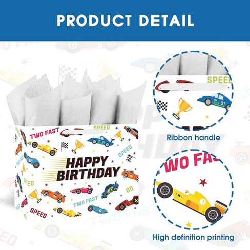 Batyongoga كبيرة 13 بوصة سيارات العرقلة هدايا مع المقابض ، بطاقة الترحيب ، وأوراق الأنسجة بيضاء اثنين بسرعة تحت عنوان عيد ميلاد الأطفال ، الأولاد ، فتاة ، طفل رضيع ، استحمام الطفل in Kuwait