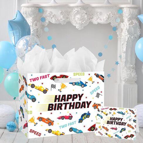 Batyongoga كبيرة 13 بوصة سيارات العرقلة هدايا مع المقابض ، بطاقة الترحيب ، وأوراق الأنسجة بيضاء اثنين بسرعة تحت عنوان عيد ميلاد الأطفال ، الأولاد ، فتاة ، طفل رضيع ، استحمام الطفل in Kuwait